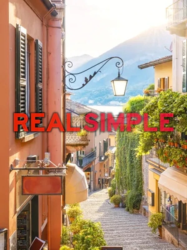 Charming street in picturesque lakeside village.