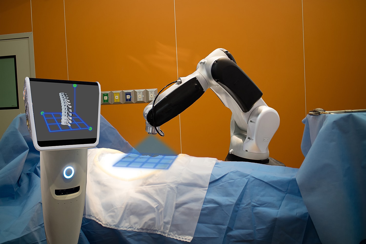 Surgical robot with imaging display for procedures.