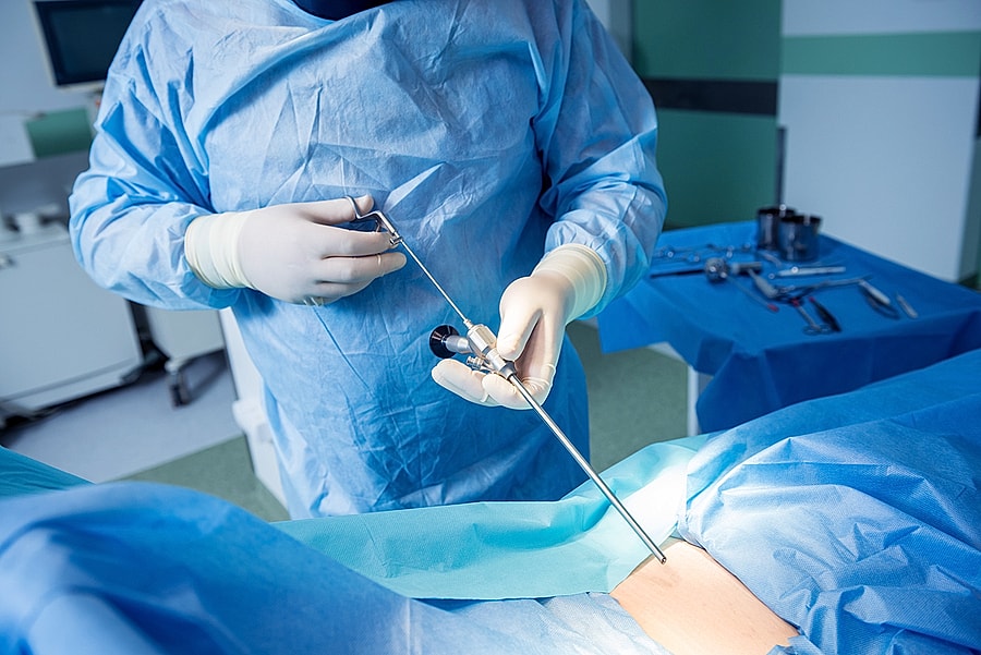 endoscopic spine surgery being performed on a patient