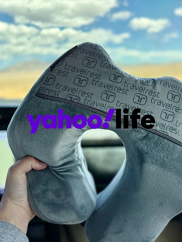 Travel neck pillow held in a car