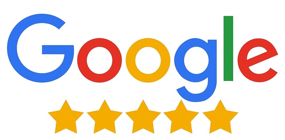 Google logo with five stars rating.
