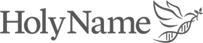 Logo of Holy Name with dove and DNA.